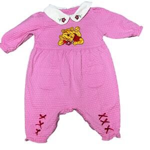 Vintage Disney embroidered Baby Winnie the Pooh Romper Pink Textured 3-6 Months
